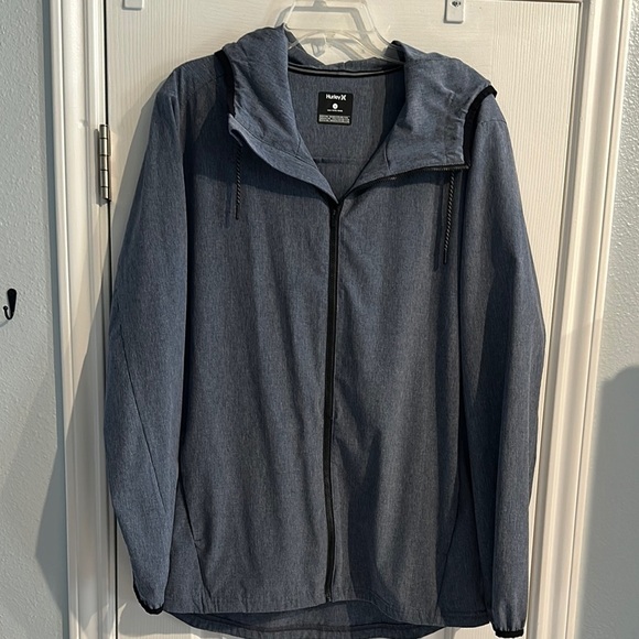 Hurley Protect Stretch 2.0 Coach Windbreaker Hooded Jacket Heather Blue Men’s L - Picture 2 of 10